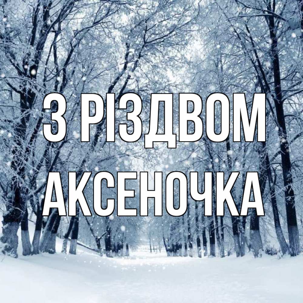 Открытка на каждый день з підписом, Аксеночка З Різдвом снег, лес, парк Прикольна листівка з побажанням онлайн скачати безкоштовно 