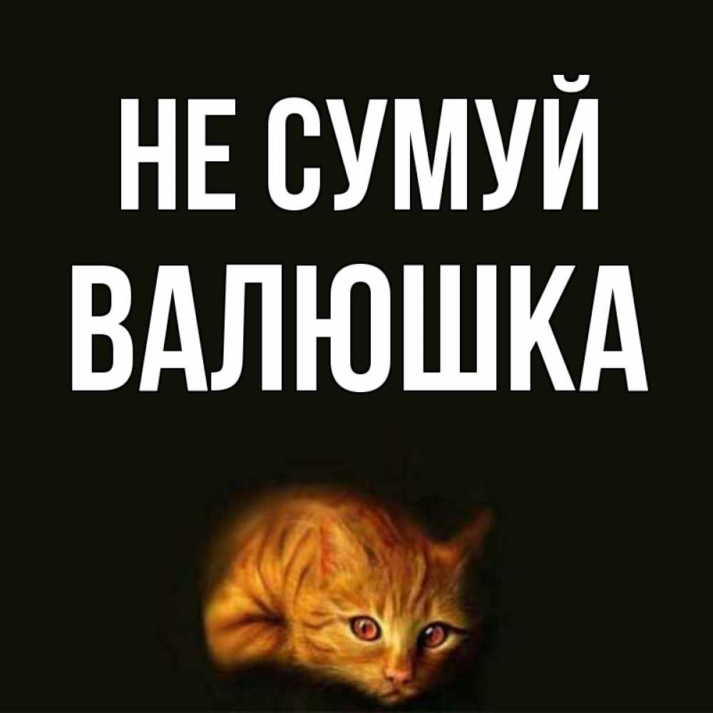 Открытка на каждый день з підписом, Валюшка Не сумуй лежащий кот в темноте Прикольна листівка з побажанням онлайн скачати безкоштовно 
