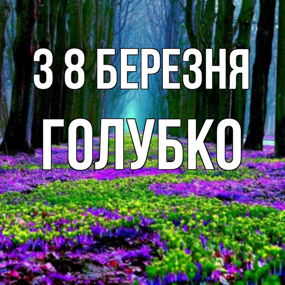 Открытка на каждый день з підписом, Голубко З 8 БЕРЕЗНЯ фиолетовые цветы в лесу 1 Прикольна листівка з побажанням онлайн скачати безкоштовно 