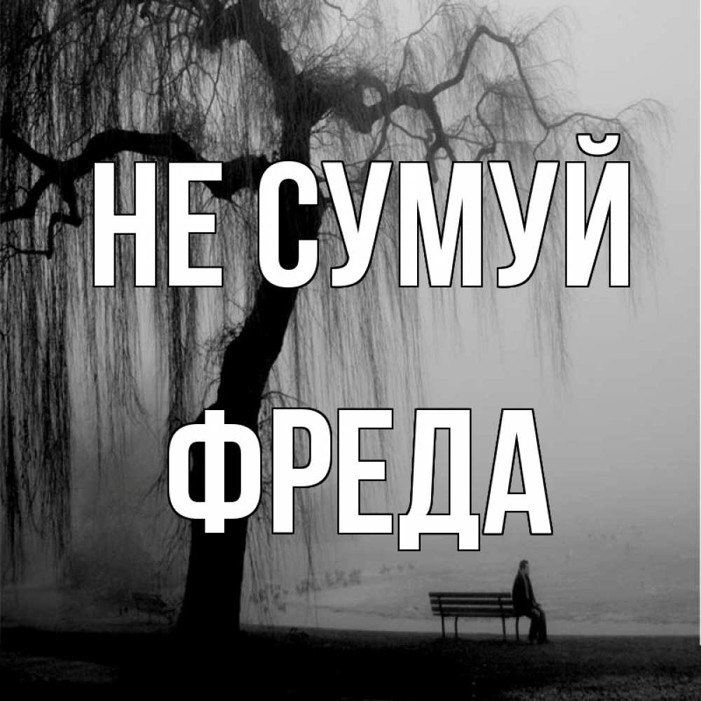 Открытка на каждый день з підписом, Фреда Не сумуй висящие ветки дерева и лавочка под деревом Прикольна листівка з побажанням онлайн скачати безкоштовно 