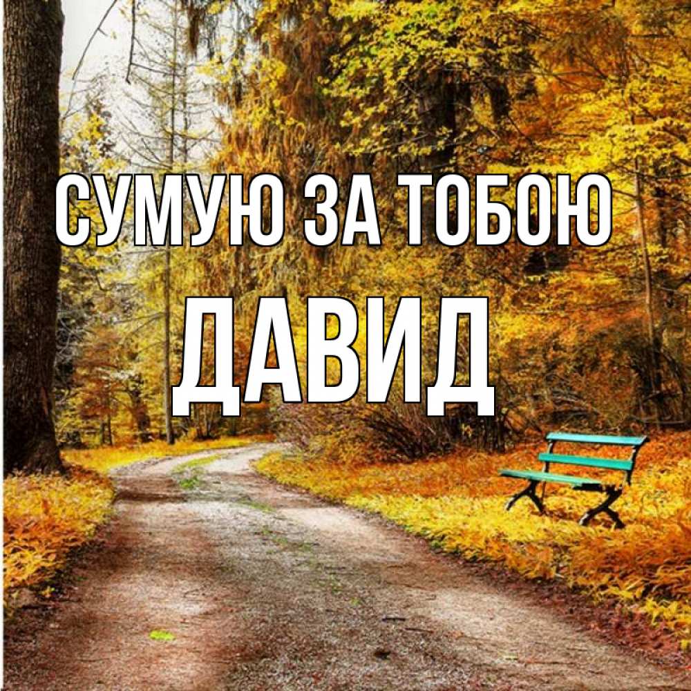 Открытка на каждый день з підписом, Давид Сумую за тобою зеленая лавочка и осенний лес Прикольна листівка з побажанням онлайн скачати безкоштовно 