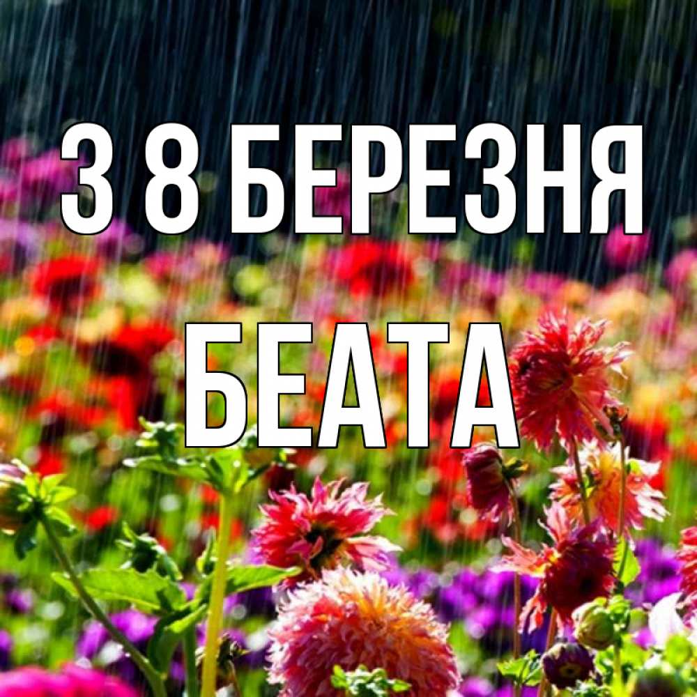 Открытка на каждый день з підписом, Беата З 8 БЕРЕЗНЯ цветы под дождиком к международному женскому дню Прикольна листівка з побажанням онлайн скачати безкоштовно 