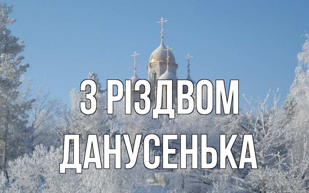 Открытка на каждый день з підписом, Данусенька З Різдвом храм, зима, лес, церковь Прикольна листівка з побажанням онлайн скачати безкоштовно 