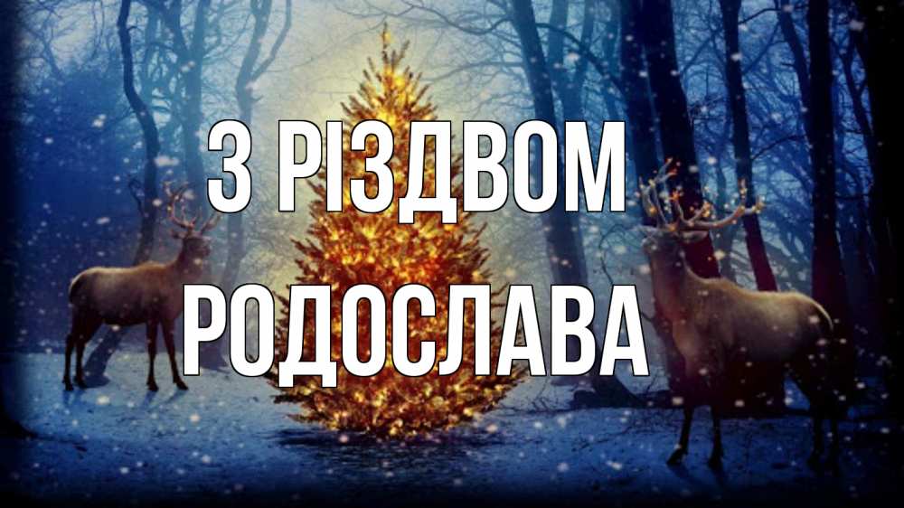 Открытка на каждый день з підписом, Родослава З Різдвом олени, новогодняя елка Прикольна листівка з побажанням онлайн скачати безкоштовно 