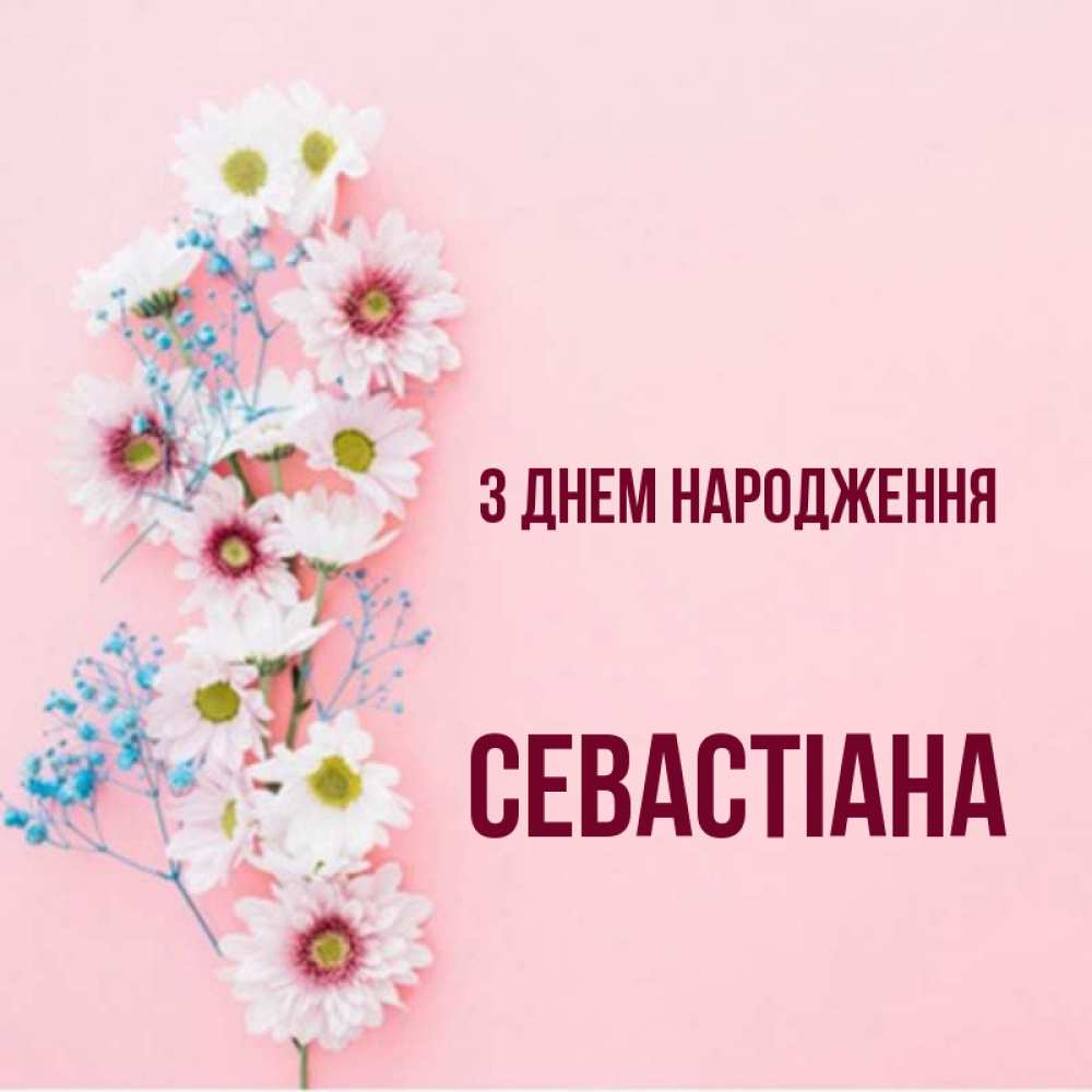 Открытка на каждый день з підписом, Севастіана З Днем народження Родная моя с днем рождения тебя картинка с цветами белыми и голубыми Прикольна листівка з побажанням онлайн скачати безкоштовно 