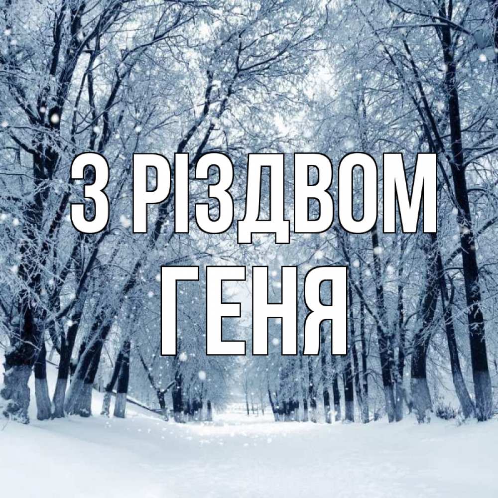Открытка на каждый день з підписом, Геня З Різдвом снег, лес, парк Прикольна листівка з побажанням онлайн скачати безкоштовно 