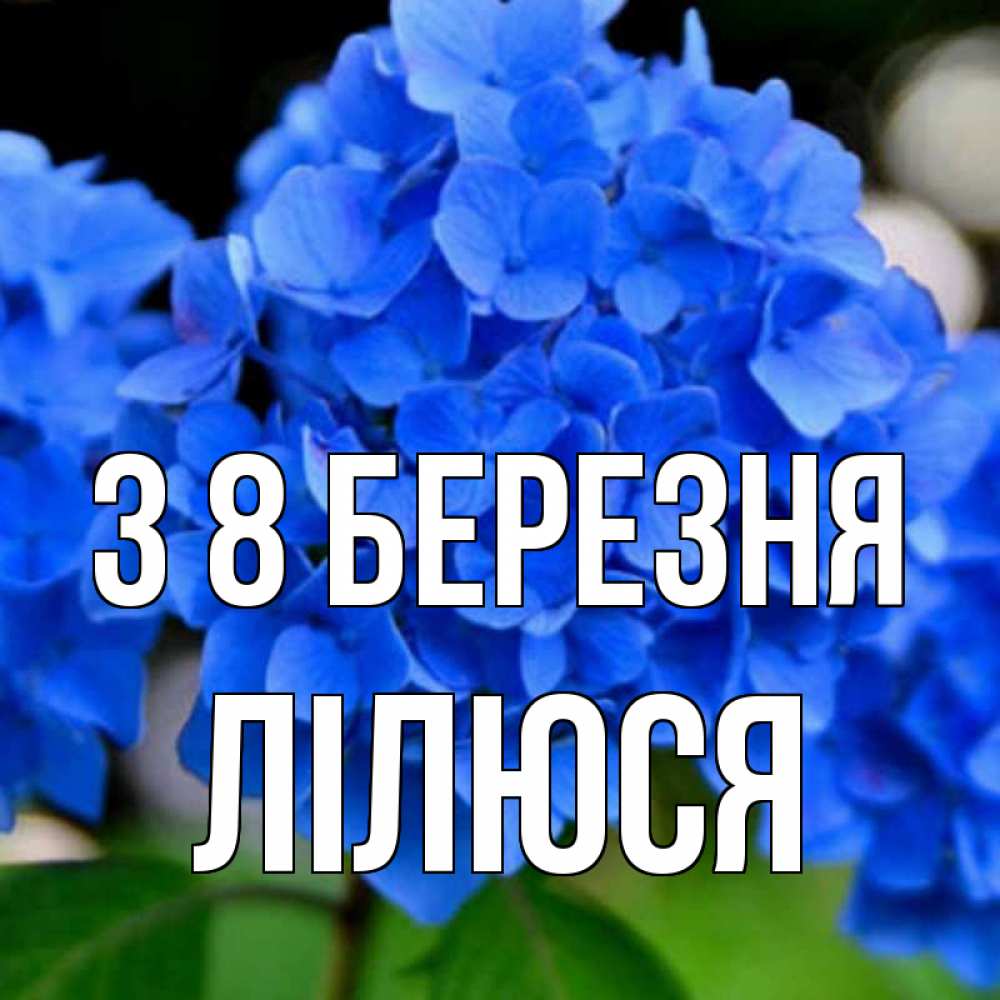 Открытка на каждый день з підписом, Лілюся З 8 БЕРЕЗНЯ синие цветы Прикольна листівка з побажанням онлайн скачати безкоштовно 