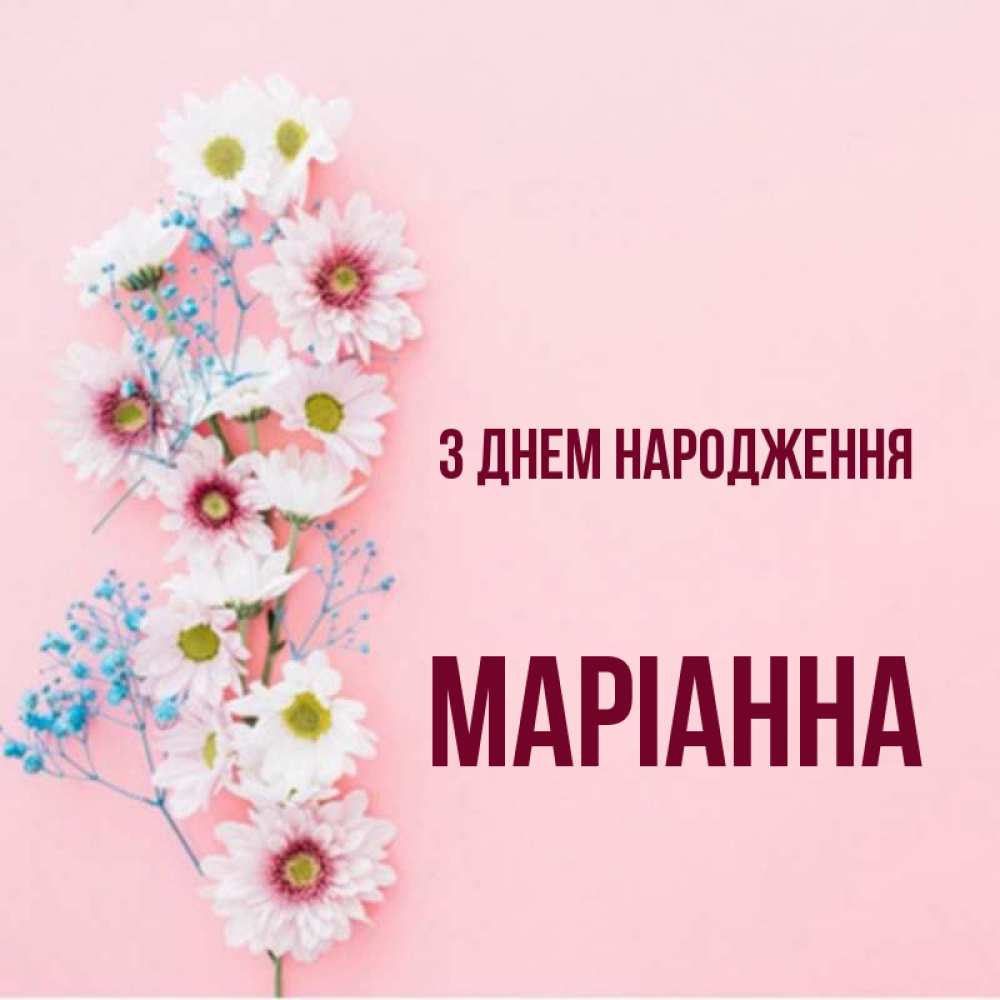 Открытка на каждый день з підписом, Маріанна З Днем народження Родная моя с днем рождения тебя картинка с цветами белыми и голубыми Прикольна листівка з побажанням онлайн скачати безкоштовно 
