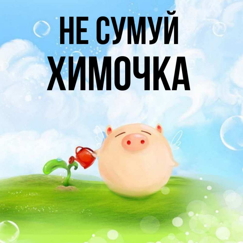 Открытка на каждый день з підписом, Химочка Не сумуй поливает цветок порося Прикольна листівка з побажанням онлайн скачати безкоштовно 
