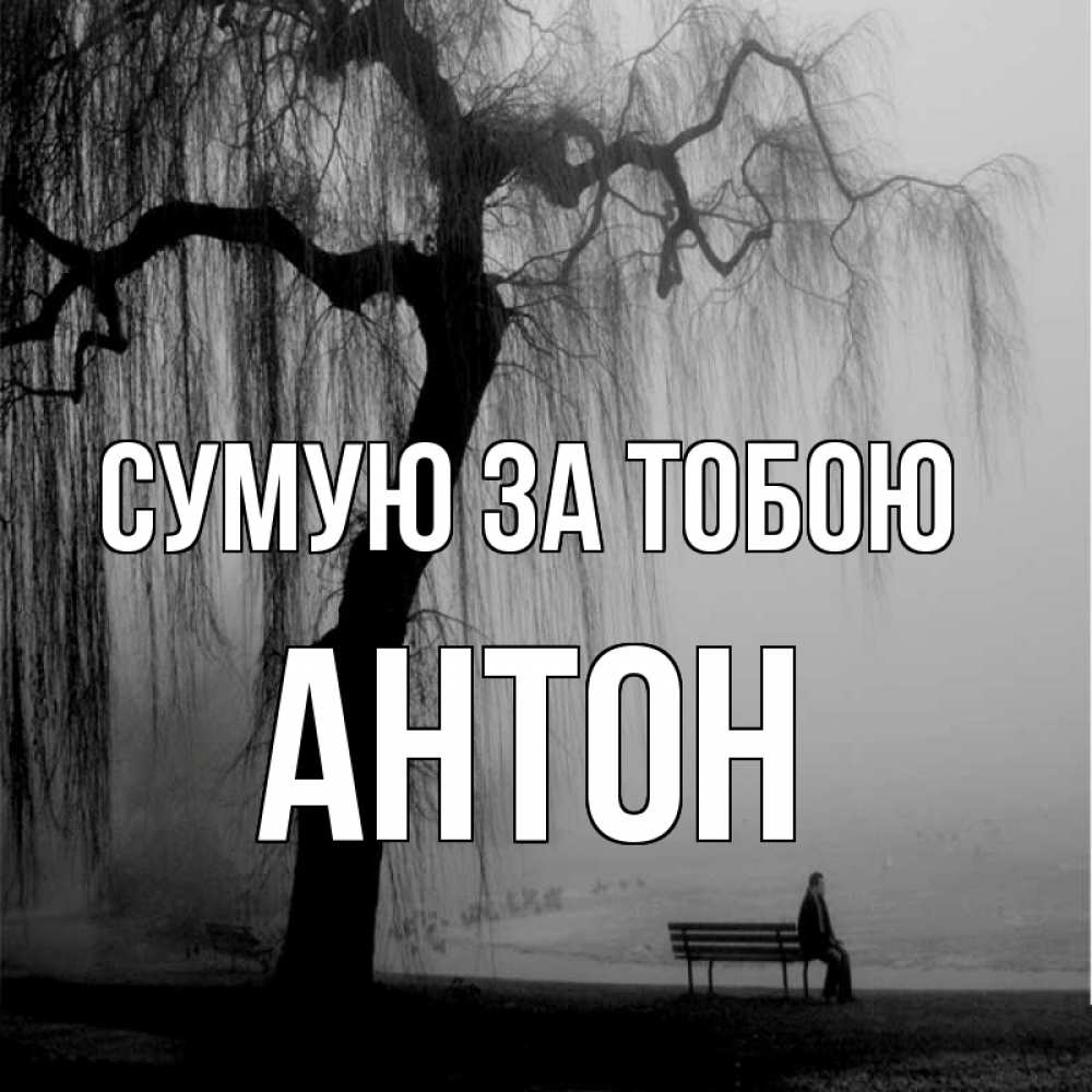 Открытка на каждый день з підписом, Антон Сумую за тобою лавочка под деревом я жду тебя Прикольна листівка з побажанням онлайн скачати безкоштовно 