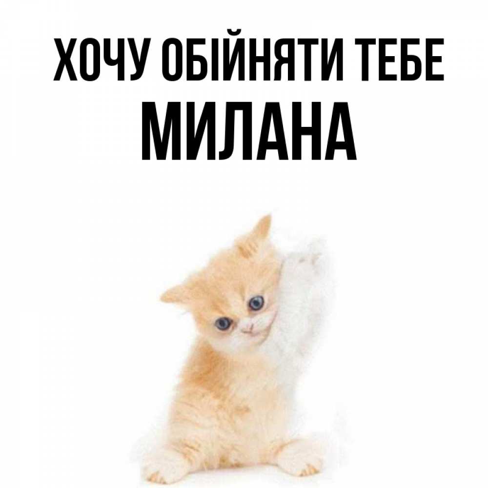 Открытка на каждый день з підписом, Милана Хочу обійняти тебе я хочу очень скорее обнимаешек Прикольна листівка з побажанням онлайн скачати безкоштовно 