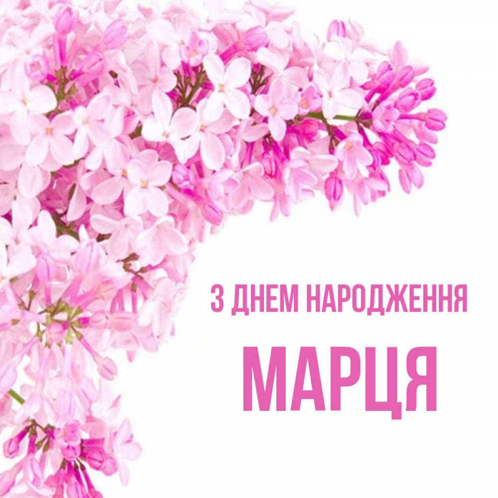 Открытка на каждый день з підписом, Марця З Днем народження Сирень на белом фоне Прикольна листівка з побажанням онлайн скачати безкоштовно 