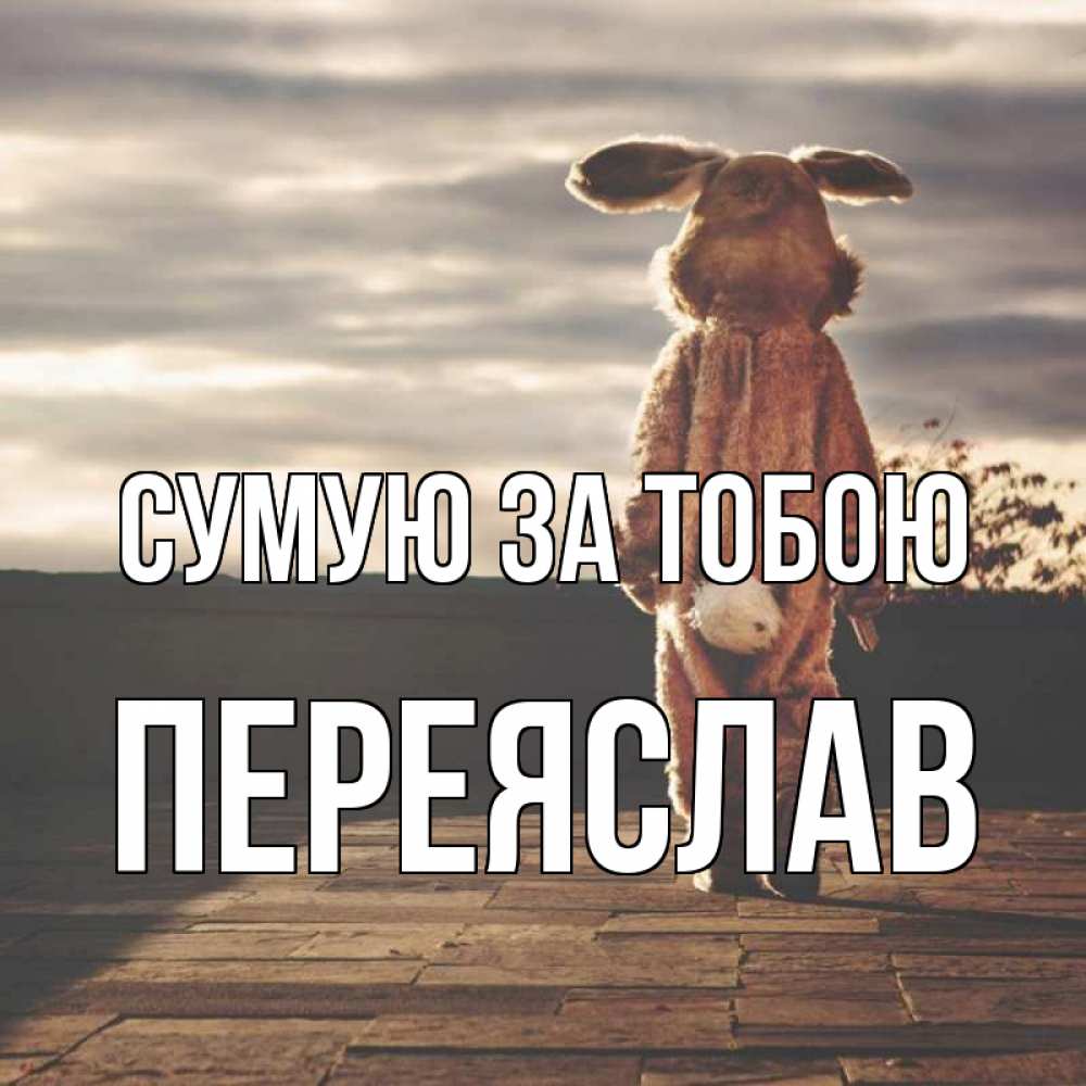 Открытка на каждый день з підписом, Переяслав Сумую за тобою даже в костюме зайца Прикольна листівка з побажанням онлайн скачати безкоштовно 