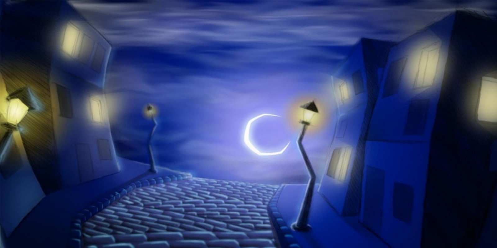 Открытка ночной город фонари луна и свет в окнах сладких снов ночному городу На добраніч 