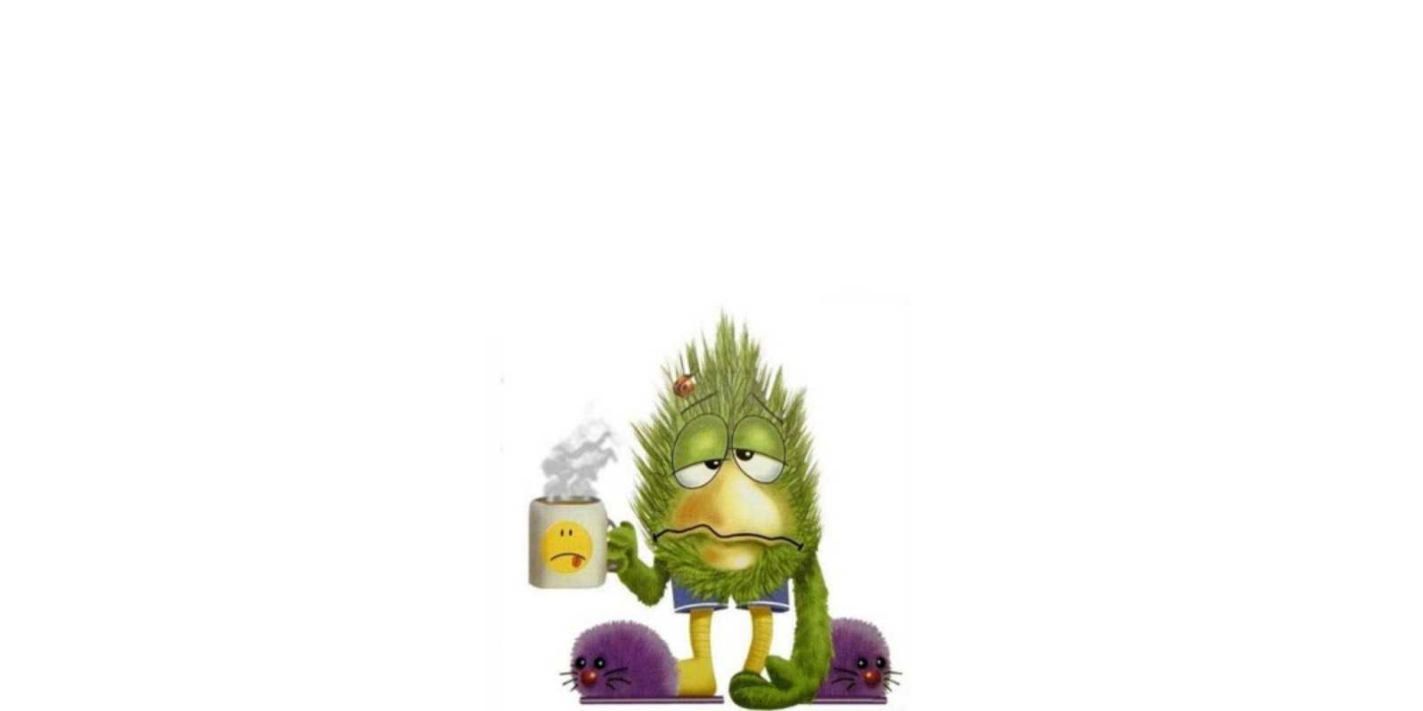 Открытка Монстрик с чаем желает не болеть выздоравливайте быстрее Одужуй 