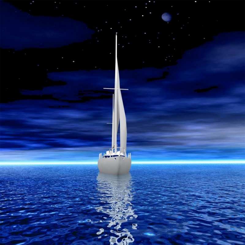 Открытка яхта в море  ночью  На добраніч 
