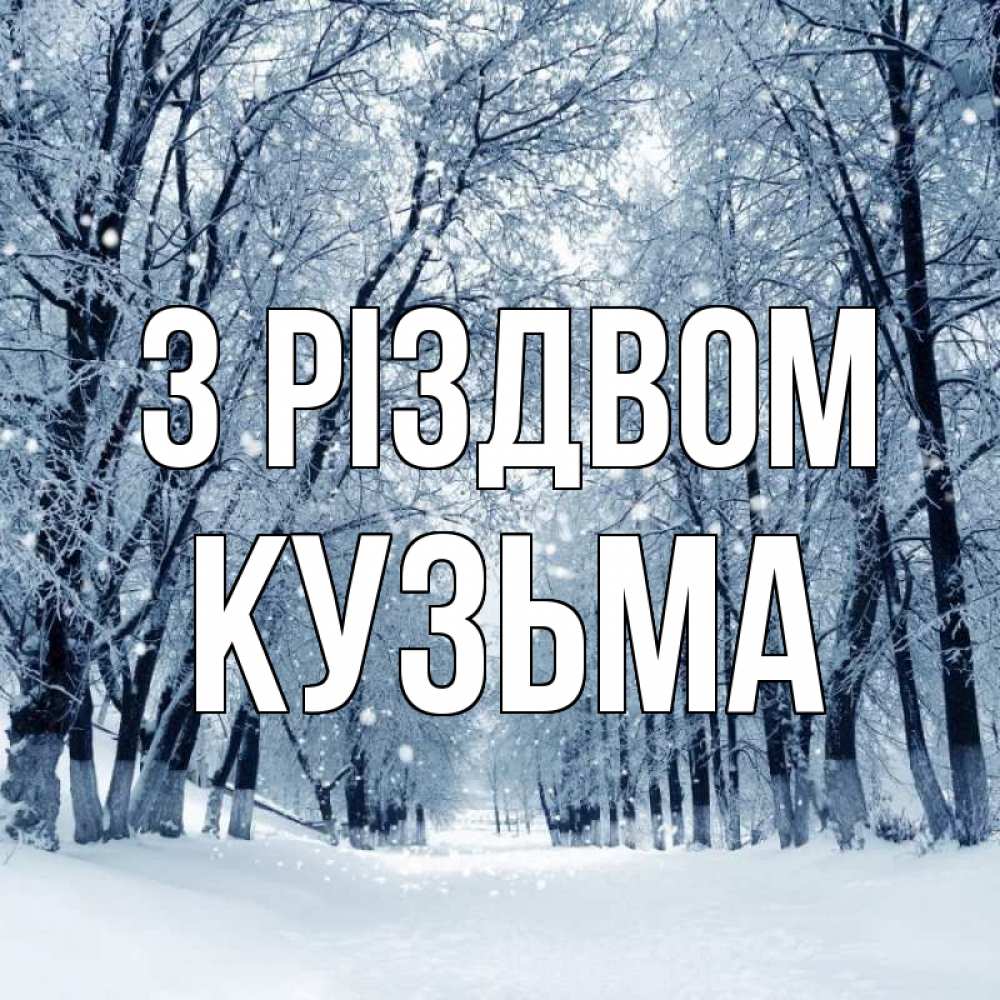Открытка на каждый день з підписом, Кузьма З Різдвом снег, лес, парк Прикольна листівка з побажанням онлайн скачати безкоштовно 