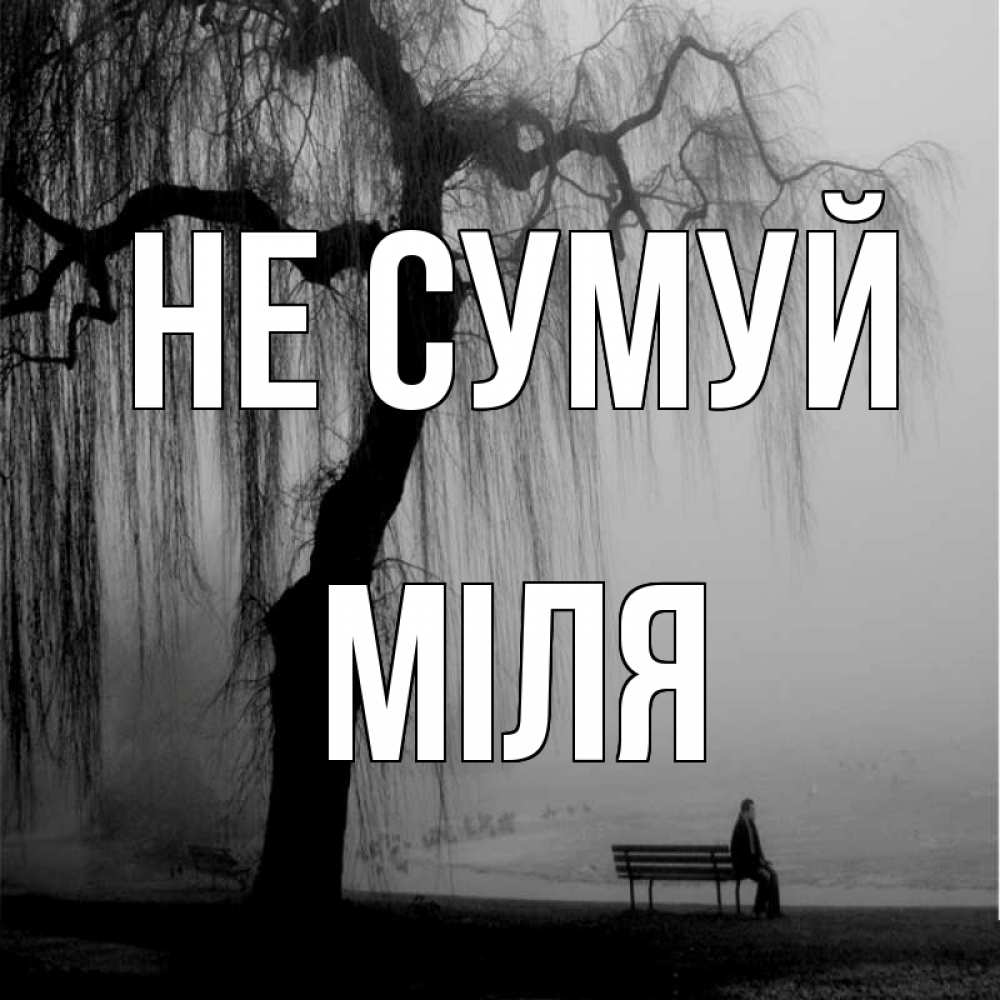 Открытка на каждый день з підписом, Міля Не сумуй висящие ветки дерева и лавочка под деревом Прикольна листівка з побажанням онлайн скачати безкоштовно 