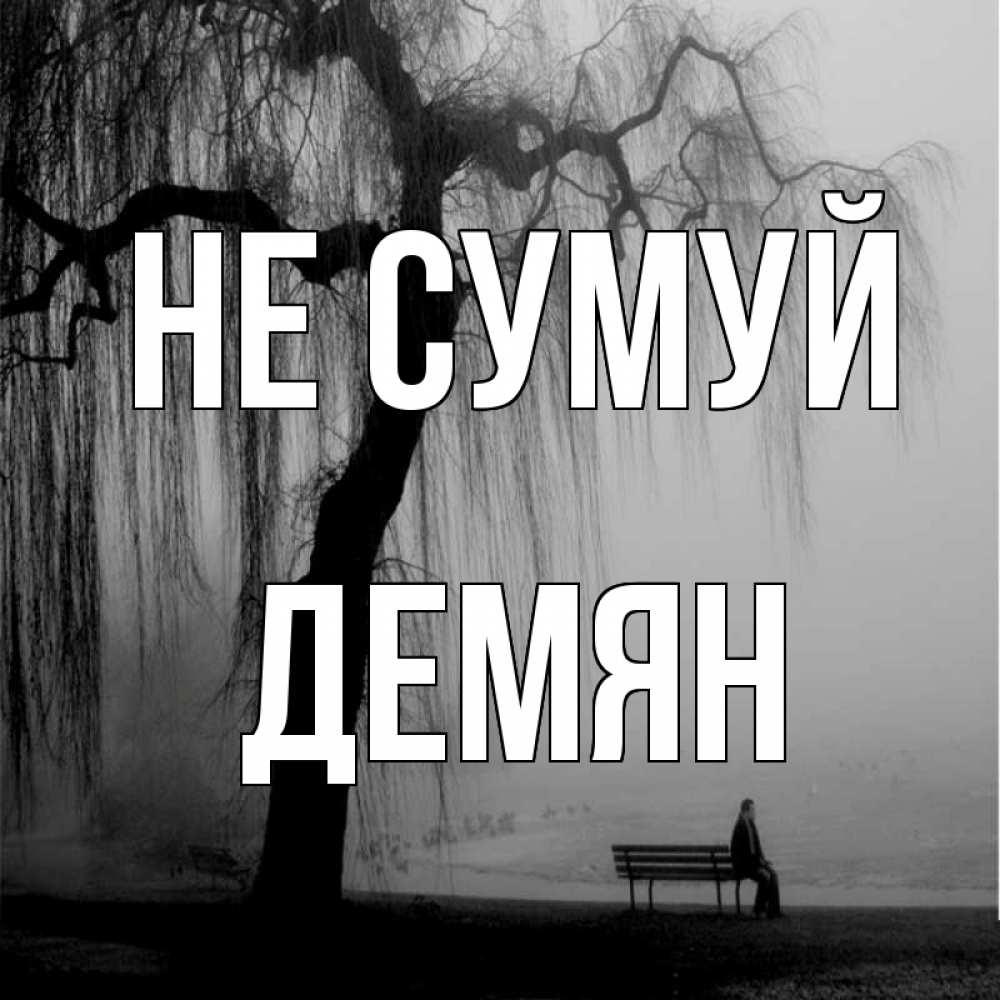 Открытка на каждый день з підписом, Демян Не сумуй висящие ветки дерева и лавочка под деревом Прикольна листівка з побажанням онлайн скачати безкоштовно 