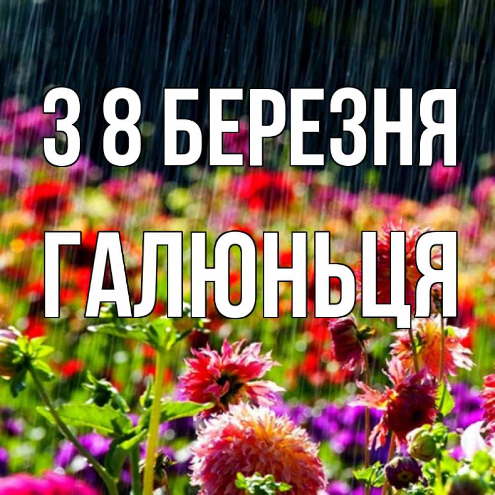 Открытка на каждый день з підписом, Галюньця З 8 БЕРЕЗНЯ цветы под дождиком к международному женскому дню Прикольна листівка з побажанням онлайн скачати безкоштовно 