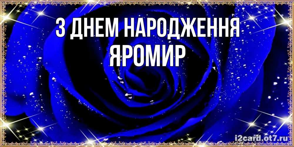 Открытка на каждый день з підписом, Яромир З Днем народження голубые цветы в росе Прикольна листівка з побажанням онлайн скачати безкоштовно 