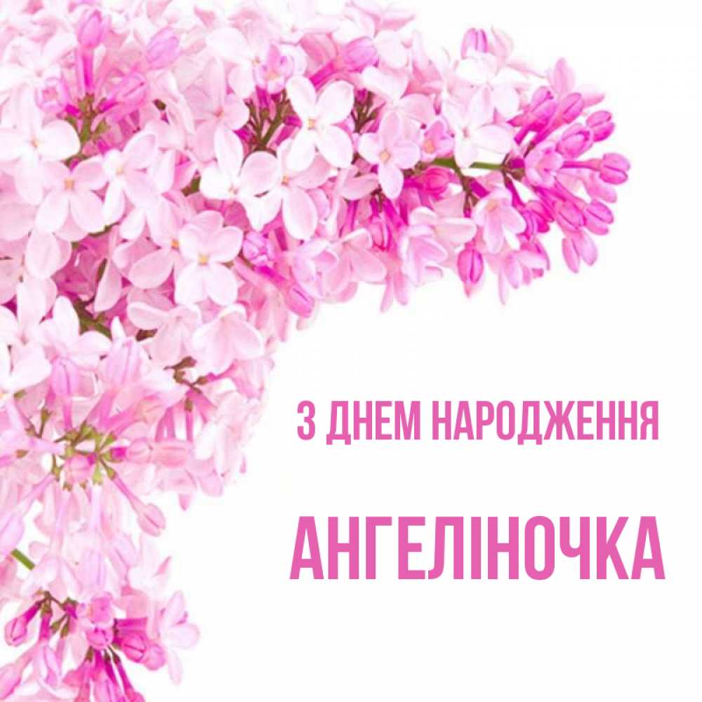 Открытка на каждый день з підписом, Ангеліночка З Днем народження Сирень на белом фоне Прикольна листівка з побажанням онлайн скачати безкоштовно 
