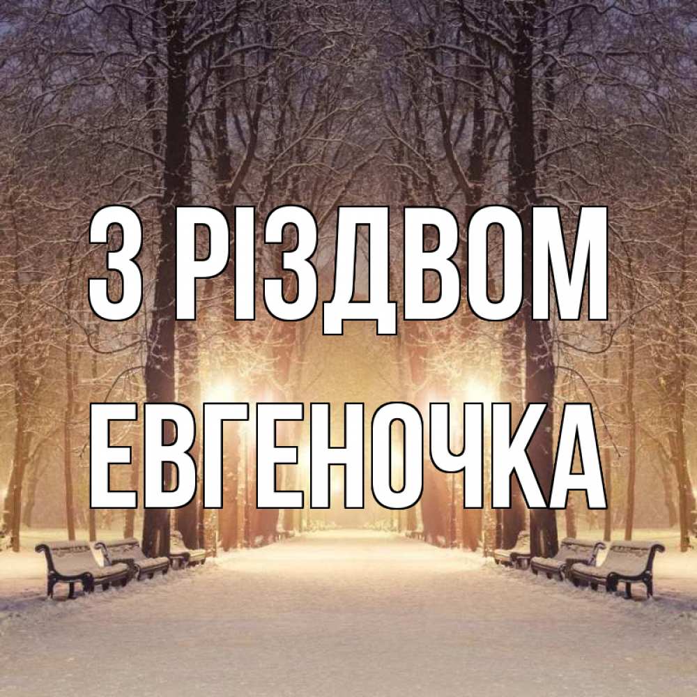 Открытка на каждый день з підписом, Евгеночка З Різдвом зима, парк, фонарь, лес Прикольна листівка з побажанням онлайн скачати безкоштовно 