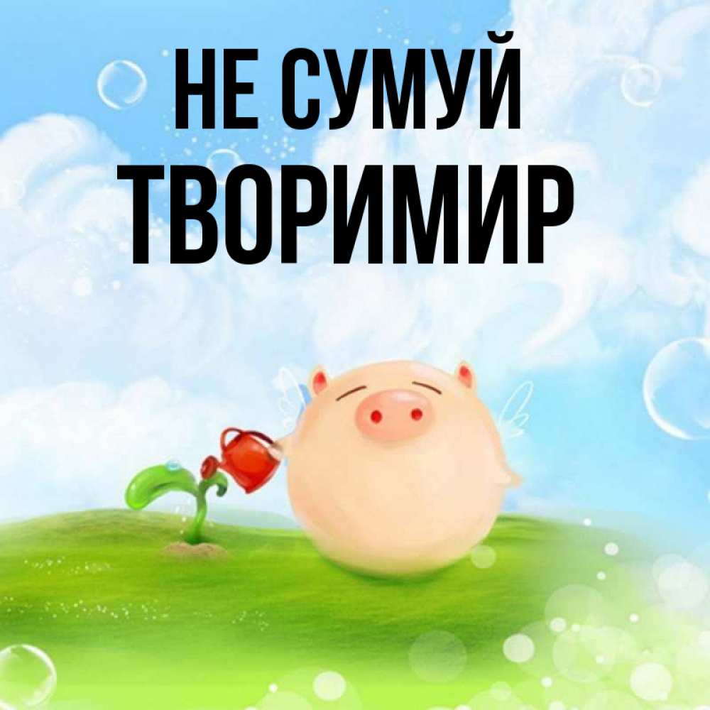 Открытка на каждый день з підписом, Творимир Не сумуй поливает цветок порося Прикольна листівка з побажанням онлайн скачати безкоштовно 