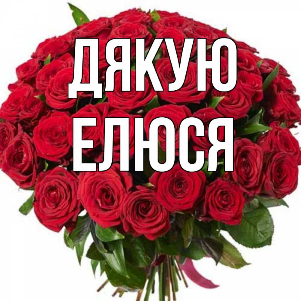 Открытка на каждый день з підписом, Елюся Дякую букет красных роз Прикольна листівка з побажанням онлайн скачати безкоштовно 
