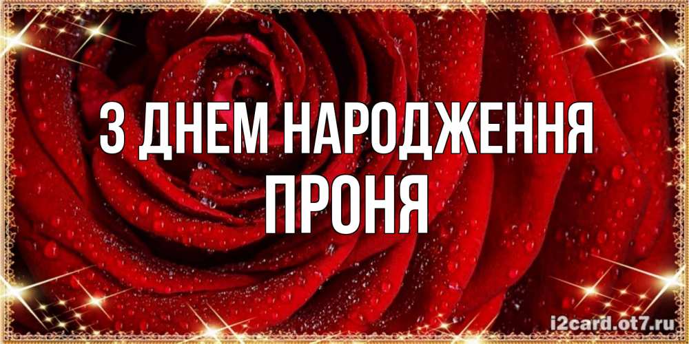 Открытка на каждый день з підписом, Проня З Днем народження роса на розе блестящая в лучах солнца Прикольна листівка з побажанням онлайн скачати безкоштовно 