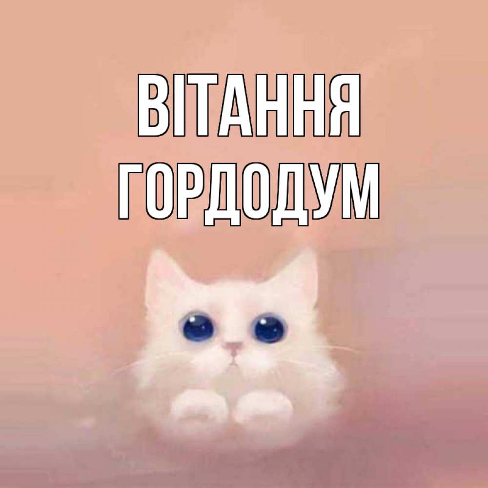 Открытка на каждый день з підписом, Гордодум Вітання котик белый в полете Прикольна листівка з побажанням онлайн скачати безкоштовно 