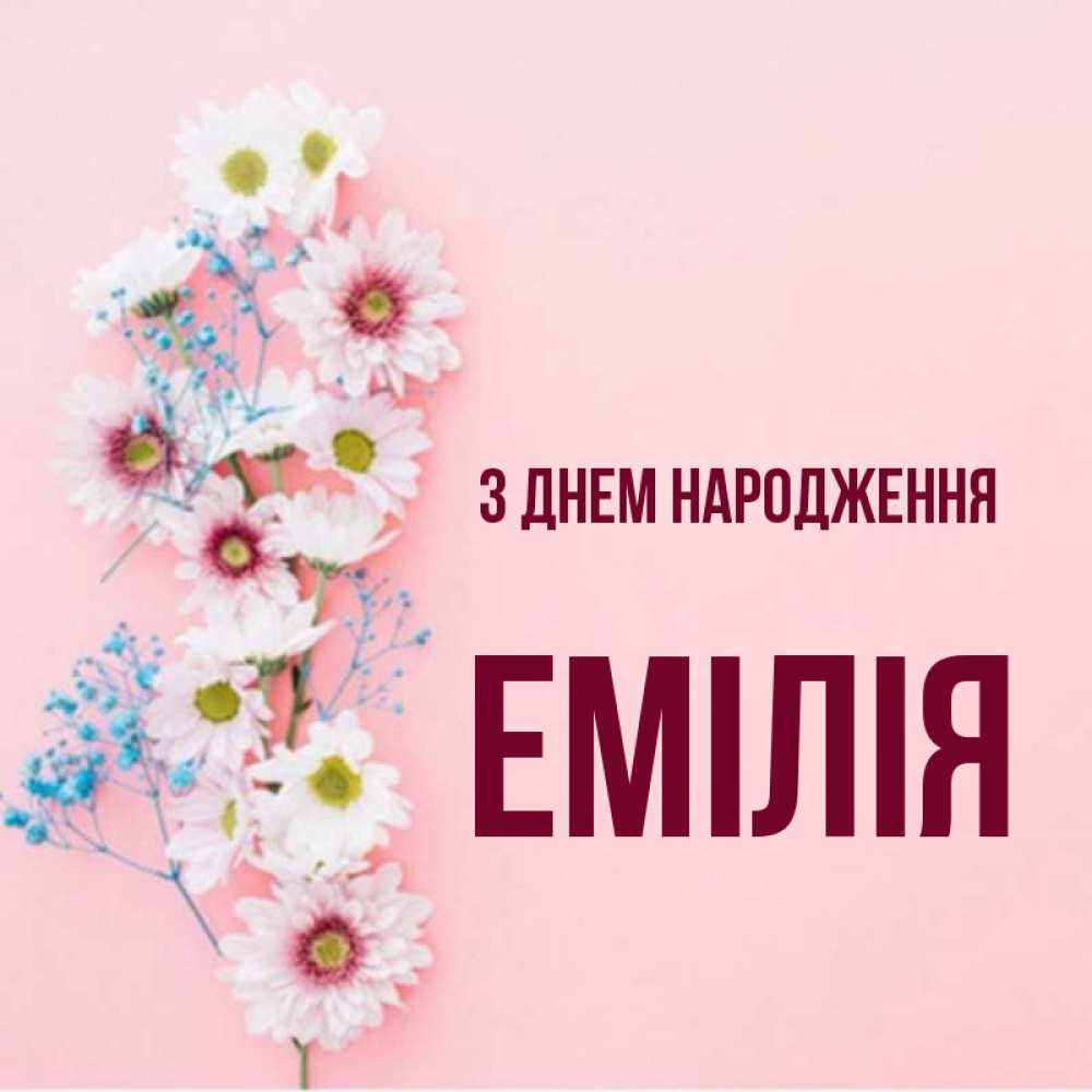 Открытка на каждый день з підписом, Емілія З Днем народження Родная моя с днем рождения тебя картинка с цветами белыми и голубыми Прикольна листівка з побажанням онлайн скачати безкоштовно 