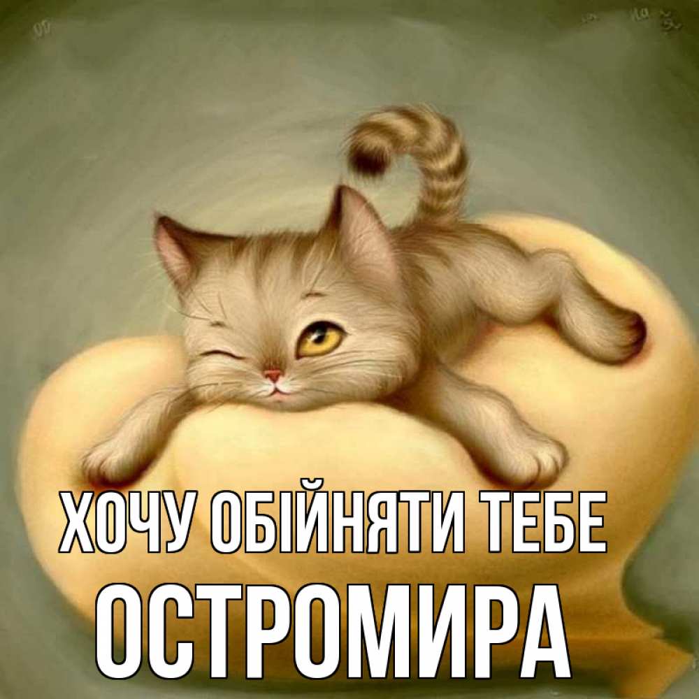Открытка на каждый день з підписом, Остромира Хочу обійняти тебе кошечка Прикольна листівка з побажанням онлайн скачати безкоштовно 