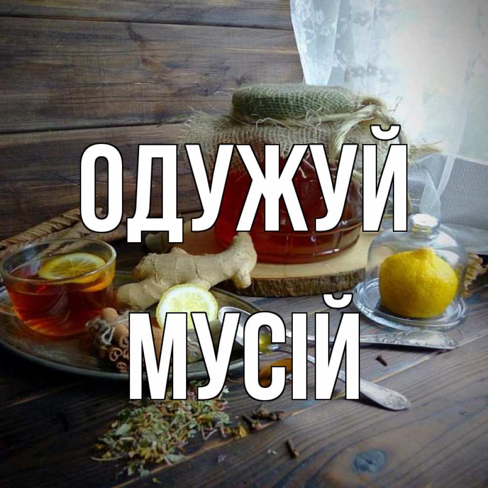 Открытка на каждый день з підписом, Мусій Одужуй банка с медом Прикольна листівка з побажанням онлайн скачати безкоштовно 