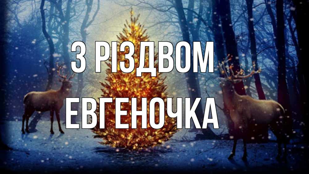 Открытка на каждый день з підписом, Евгеночка З Різдвом олени, новогодняя елка Прикольна листівка з побажанням онлайн скачати безкоштовно 