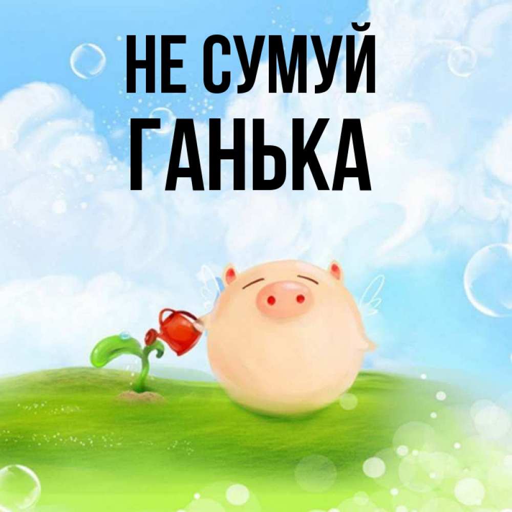 Открытка на каждый день з підписом, Ганька Не сумуй поливает цветок порося Прикольна листівка з побажанням онлайн скачати безкоштовно 