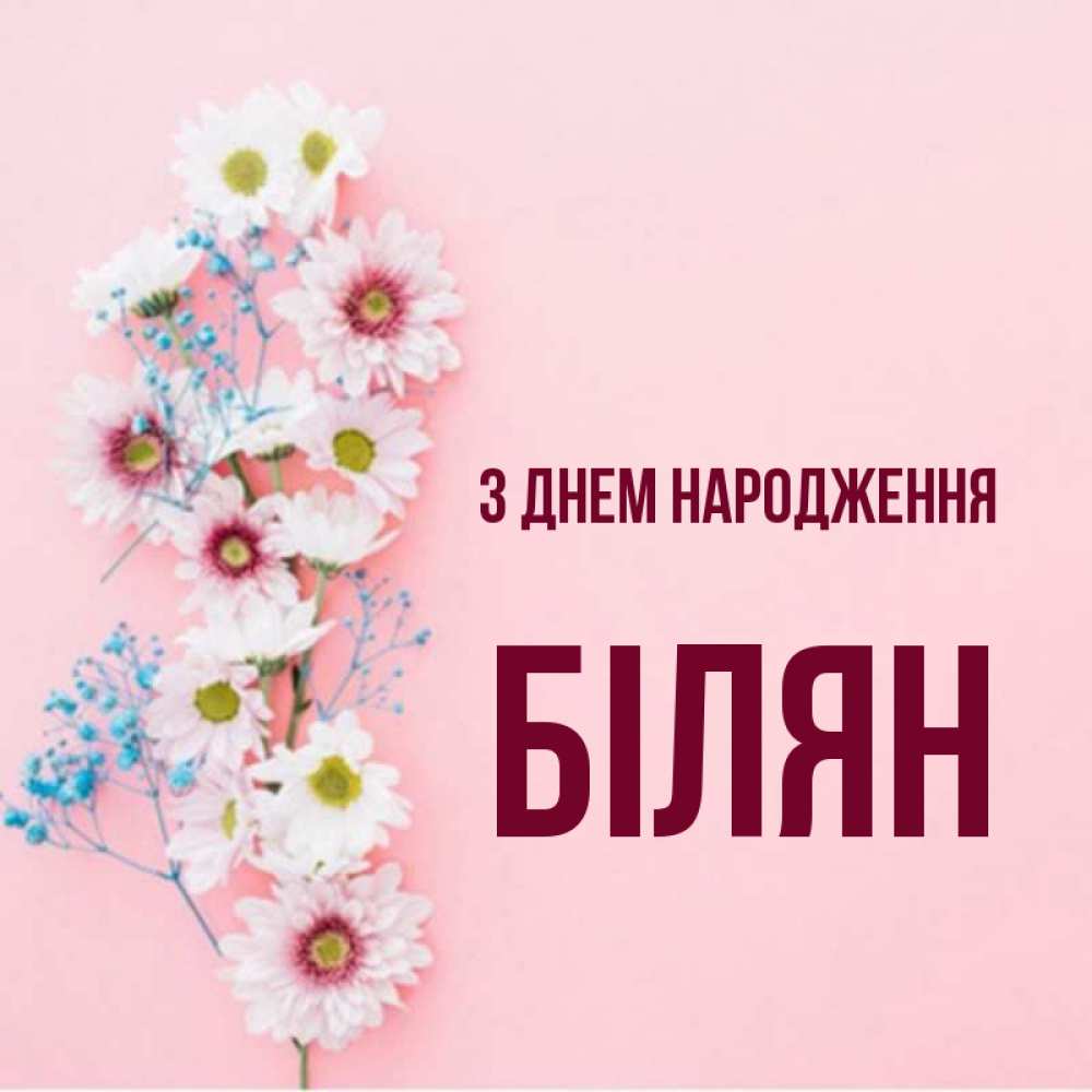 Открытка на каждый день з підписом, Білян З Днем народження Родная моя с днем рождения тебя картинка с цветами белыми и голубыми Прикольна листівка з побажанням онлайн скачати безкоштовно 