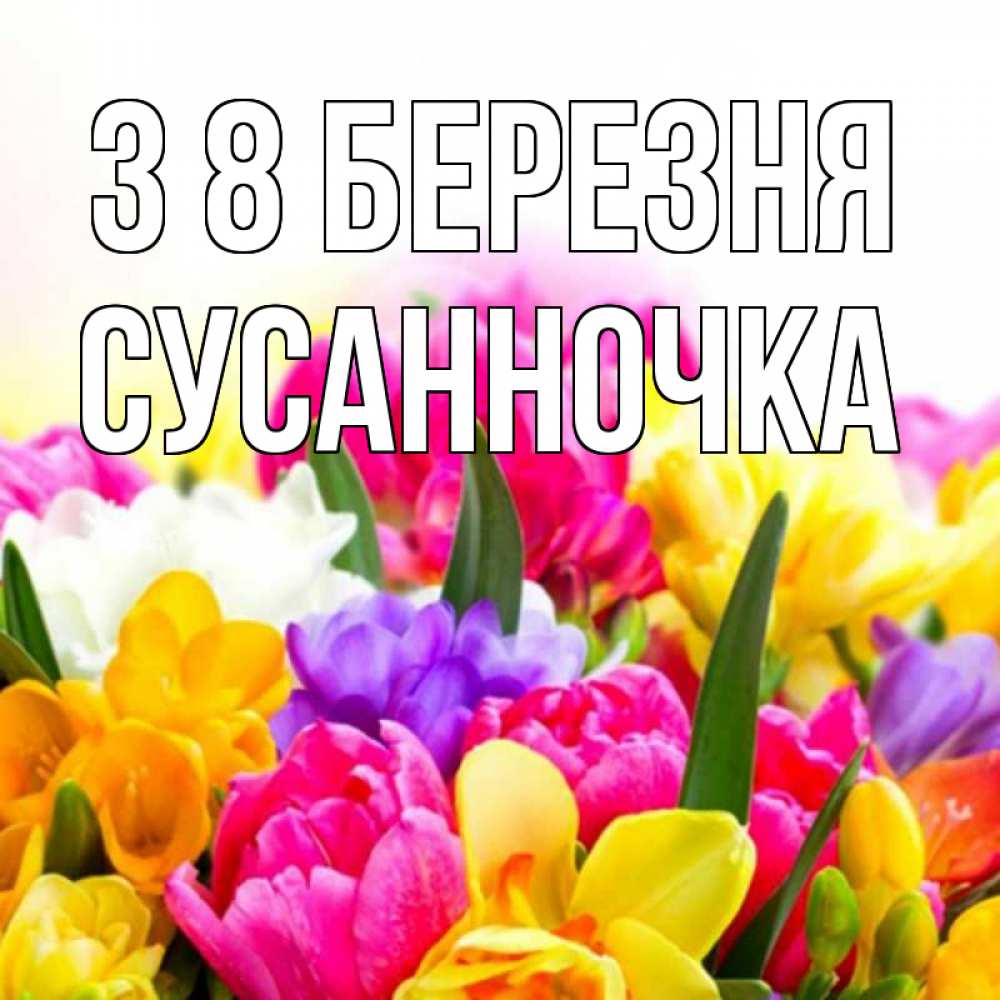 Открытка на каждый день з підписом, Сусанночка З 8 БЕРЕЗНЯ тюльпаны Прикольна листівка з побажанням онлайн скачати безкоштовно 