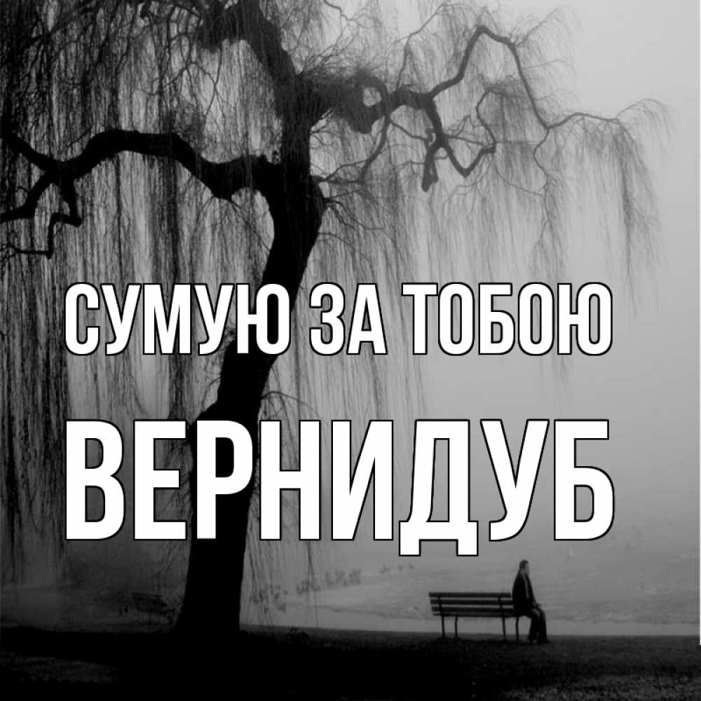 Открытка на каждый день з підписом, Вернидуб Сумую за тобою лавочка под деревом я жду тебя Прикольна листівка з побажанням онлайн скачати безкоштовно 