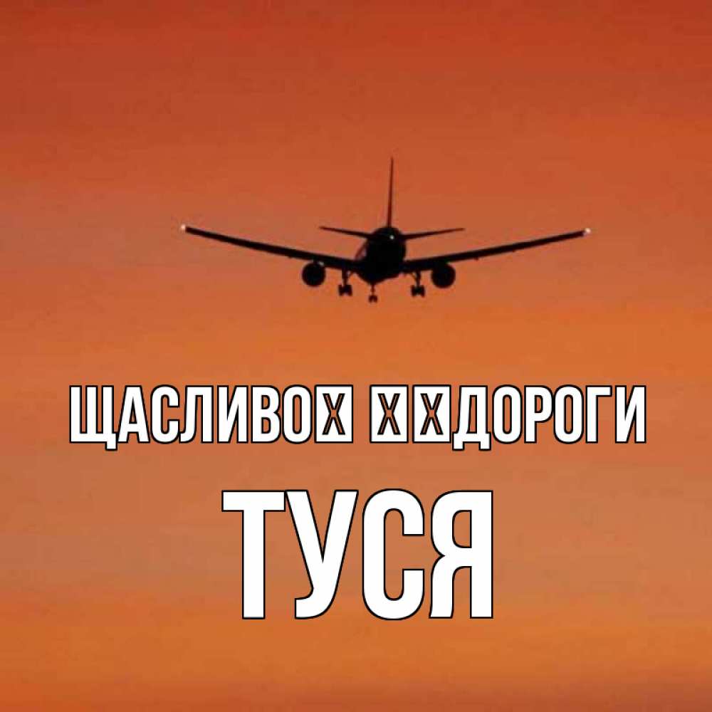 Открытка на каждый день з підписом, Туся Щасливої ​​дороги силуэт самолета Прикольна листівка з побажанням онлайн скачати безкоштовно 