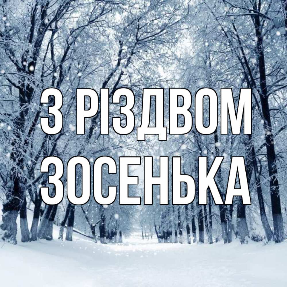 Открытка на каждый день з підписом, Зосенька З Різдвом снег, лес, парк Прикольна листівка з побажанням онлайн скачати безкоштовно 