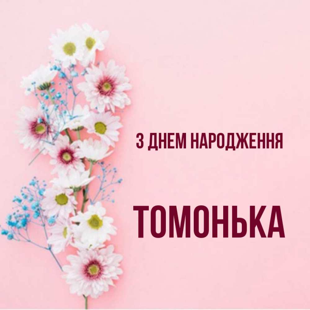 Открытка на каждый день з підписом, Томонька З Днем народження Родная моя с днем рождения тебя картинка с цветами белыми и голубыми Прикольна листівка з побажанням онлайн скачати безкоштовно 