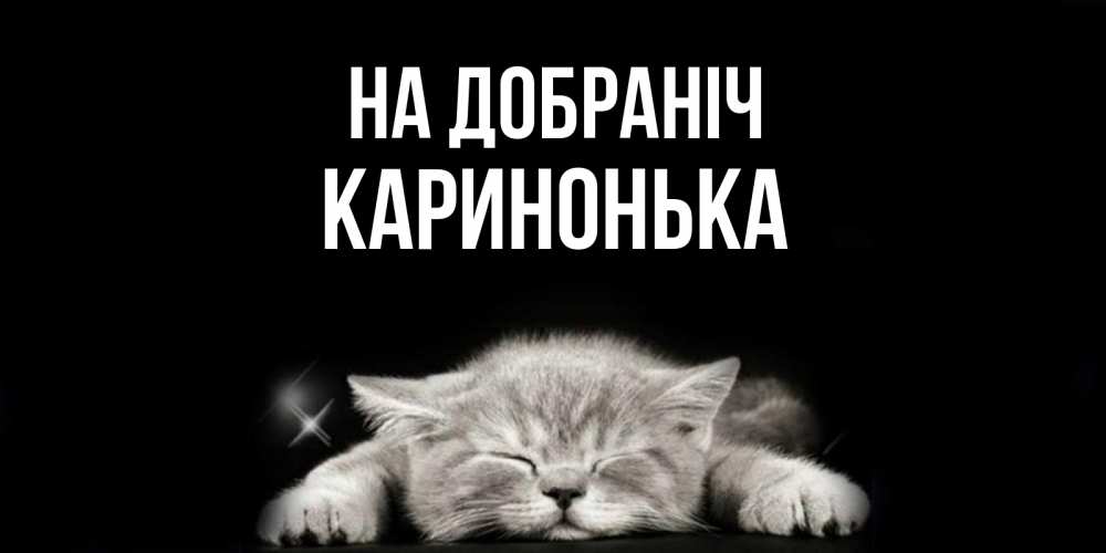 Открытка на каждый день з підписом, Каринонька На добраніч спящий котик Прикольна листівка з побажанням онлайн скачати безкоштовно 