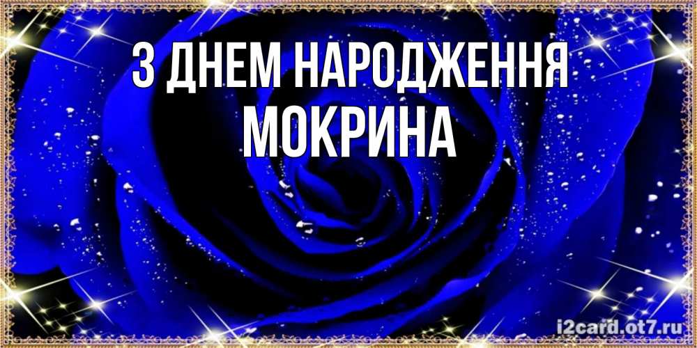 Открытка на каждый день з підписом, Мокрина З Днем народження голубые цветы в росе Прикольна листівка з побажанням онлайн скачати безкоштовно 