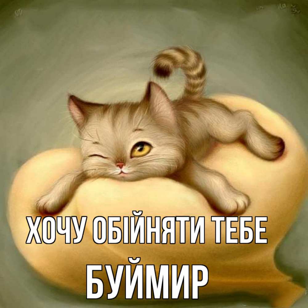 Открытка на каждый день з підписом, Буймир Хочу обійняти тебе кошечка Прикольна листівка з побажанням онлайн скачати безкоштовно 