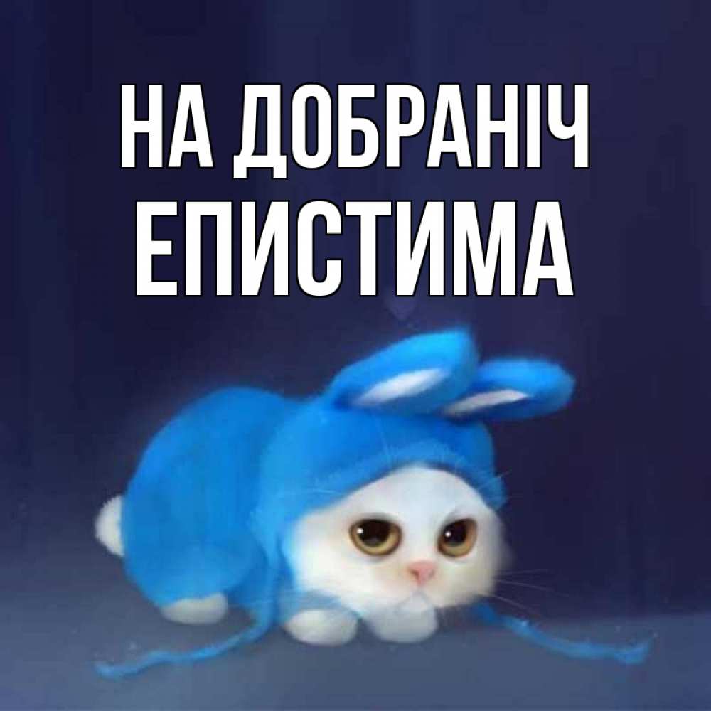 Открытка на каждый день з підписом, Епистима На добраніч кот в голубом костюме кролика с ушками Прикольна листівка з побажанням онлайн скачати безкоштовно 