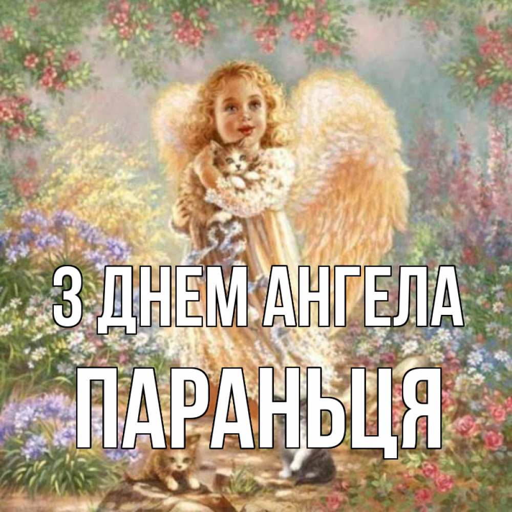 Открытка на каждый день з підписом, Параньця З Днем ангела держит котенка Прикольна листівка з побажанням онлайн скачати безкоштовно 