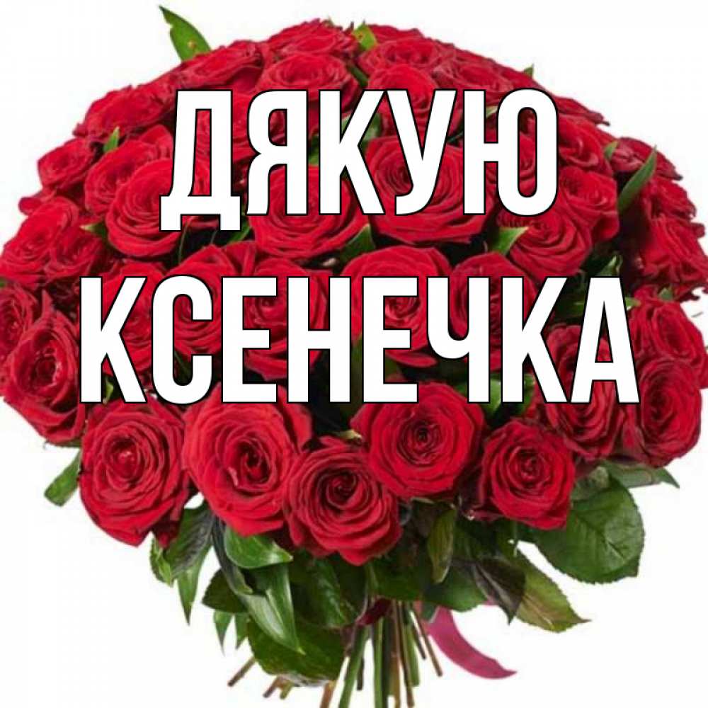 Открытка на каждый день з підписом, Ксенечка Дякую букет красных роз Прикольна листівка з побажанням онлайн скачати безкоштовно 