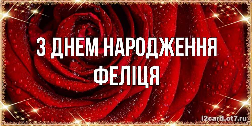 Открытка на каждый день з підписом, Феліця З Днем народження роса на розе блестящая в лучах солнца Прикольна листівка з побажанням онлайн скачати безкоштовно 