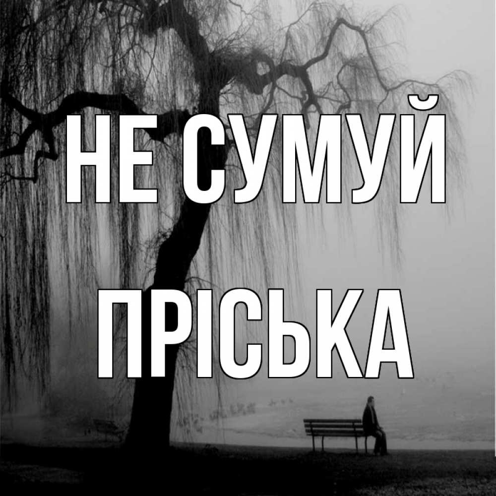 Открытка на каждый день з підписом, Пріська Не сумуй висящие ветки дерева и лавочка под деревом Прикольна листівка з побажанням онлайн скачати безкоштовно 